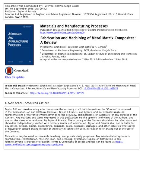 fabrication and machining of metal matrix composites a review|Fabrication and Machining of Metal Matrix Composites: A .